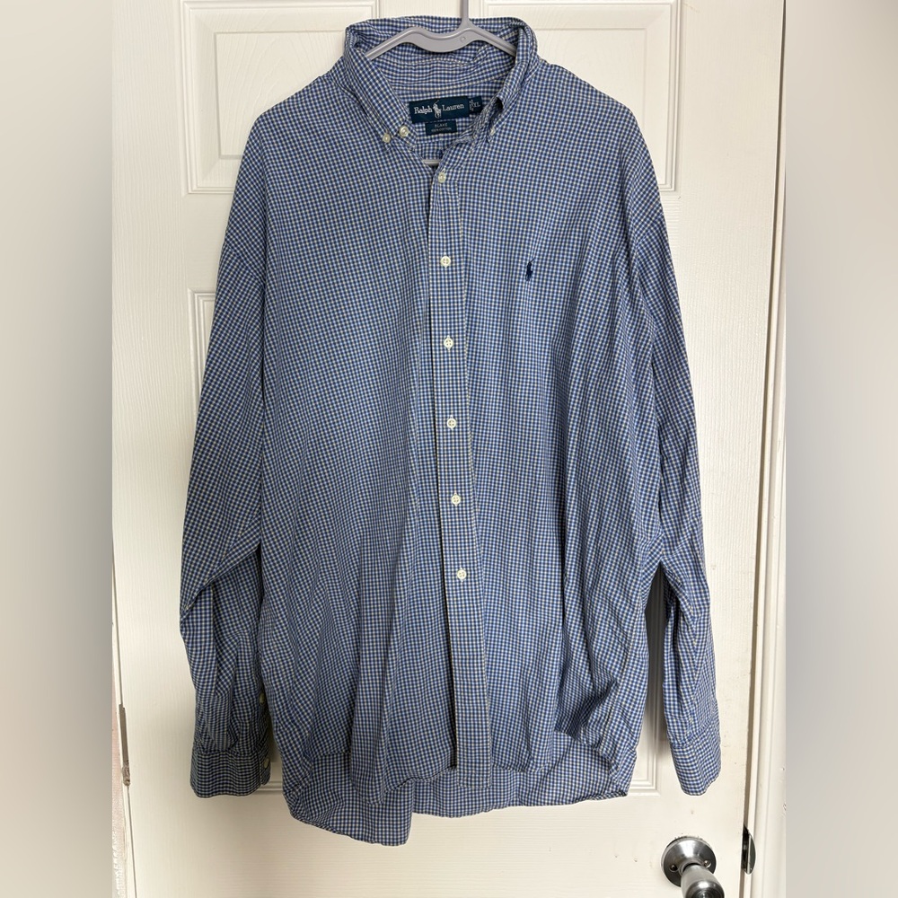 Ralph Lauren Blake Button Shirt Mens XL Blue Yellow White Plaid Long Sleeve